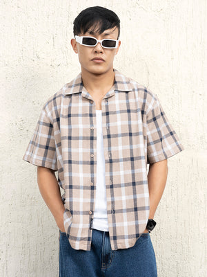 Hubberholme Men Standard Spread Collar Checked Cotton Oversized Casual Shirt