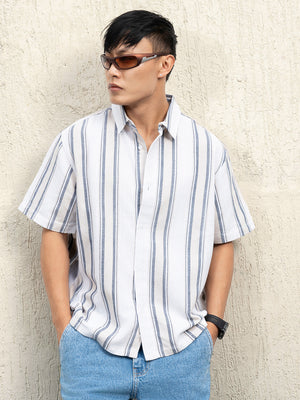 Hubberholme Men Standard Spread Collar Striped Cotton Oversized Casual Shirt