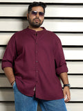 Plus Size Men Cotton Mandarin Collar Long Sleeves Regular Fit Casual Shirt