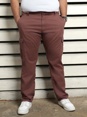 Plus Size Men Cotton Cargos Solid Regular Fit Mid-Rise Trouser