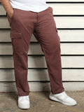 Plus Size Men Cotton Cargos Solid Slim Fit Mid-Rise Trouser