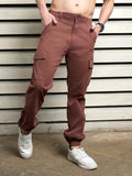 Men Cotton Cargo Solid Straight Fit Mid-Rise Trouser