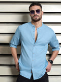 Men Cotton Mandarin Collar Long Sleeves Regular Fit Casual Shirt