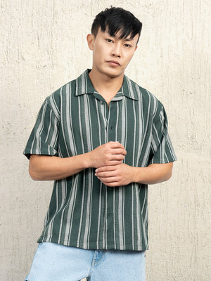 Hubberholme Men Standard Spread Collar Striped Cotton Oversized Casual Shirt