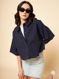 oversized solid cotton navy casual shirt