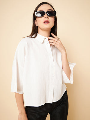 oversized solid cotton white casual shirt