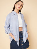 oversized blue striped cotton casual shirt