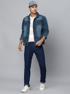 Men Regular Fit Full Sleeve Collared Denim Jacket