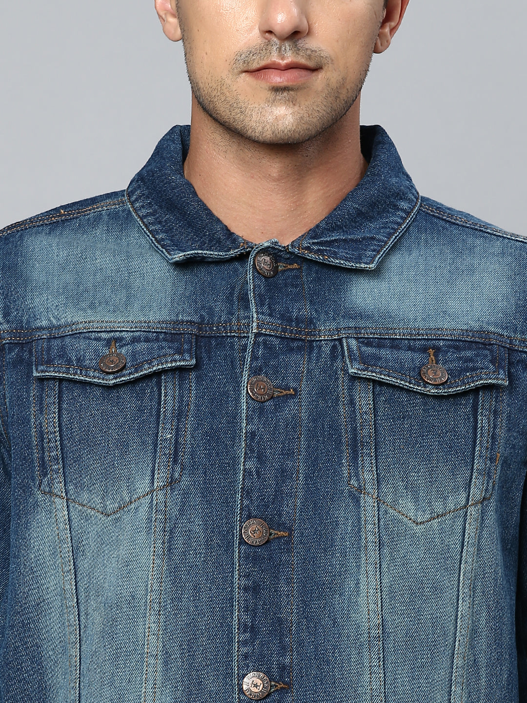 Men Regular Fit Full Sleeve Collared Denim Jacket