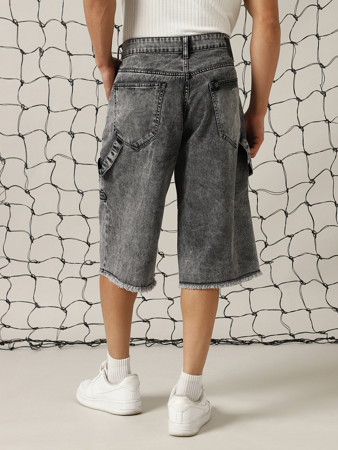 Hubberholme Men Washed Loose Barmuda Fit Carpenter Denim Shorts