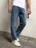 Hubberholme Men Loose Leg Mildly Distressed Relaxed Fit Heavy Faded Low-Rise Jeans