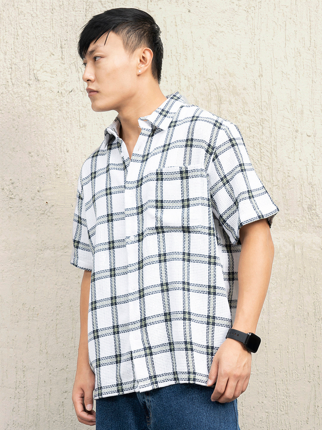 Hubberholme Men Standard Spread Collar Checked Cotton Oversized Casual Shirt