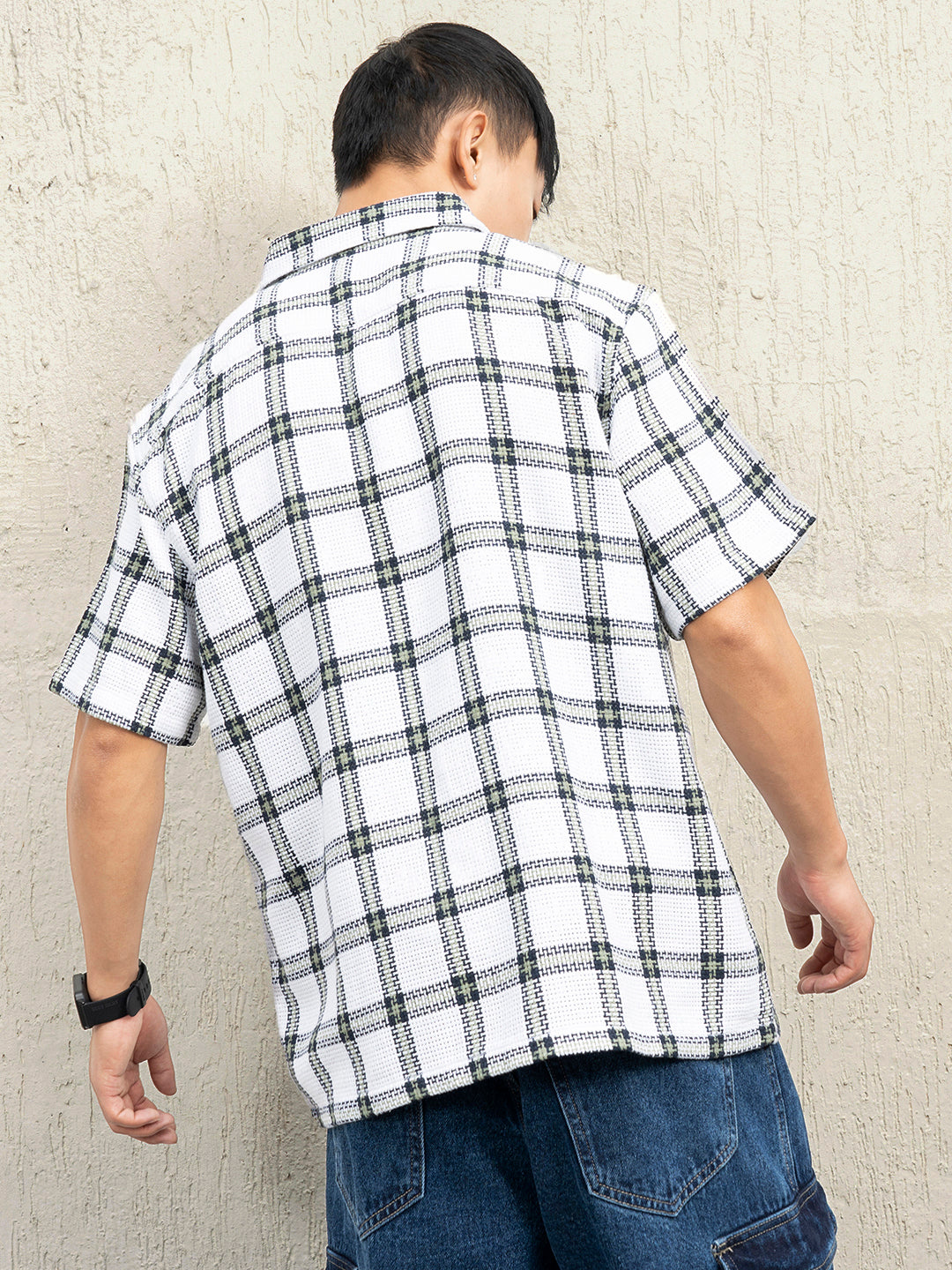 Hubberholme Men Standard Spread Collar Checked Cotton Oversized Casual Shirt