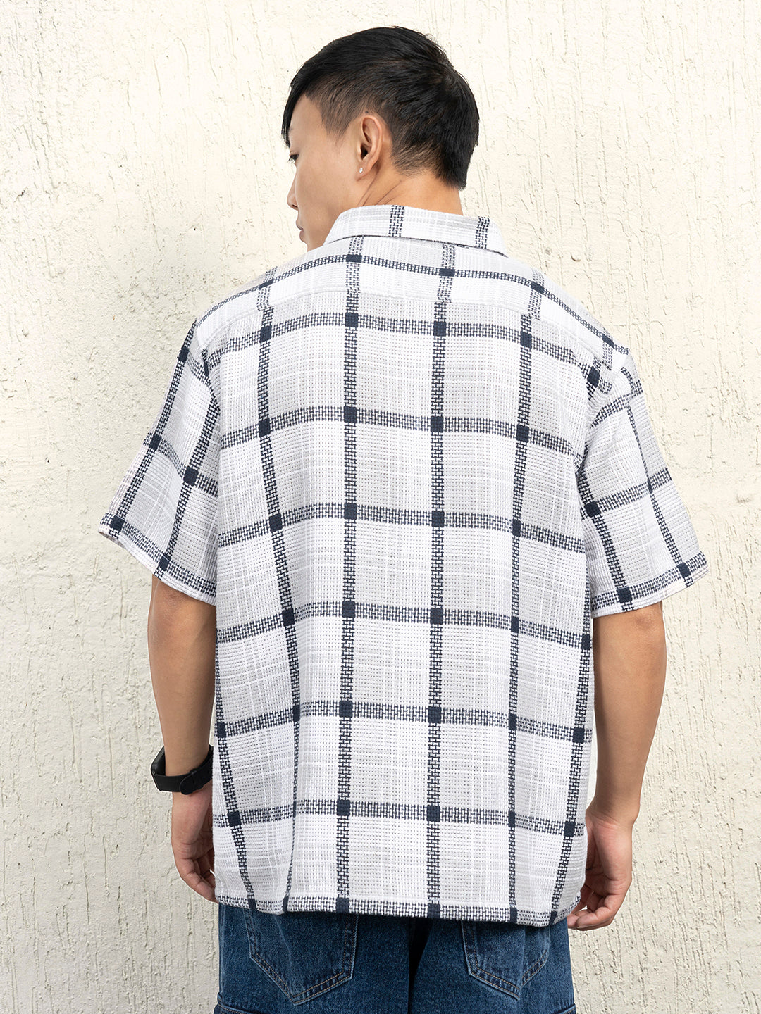 Hubberholme Men Standard Spread Collar Checked Cotton Oversized Casual Shirt