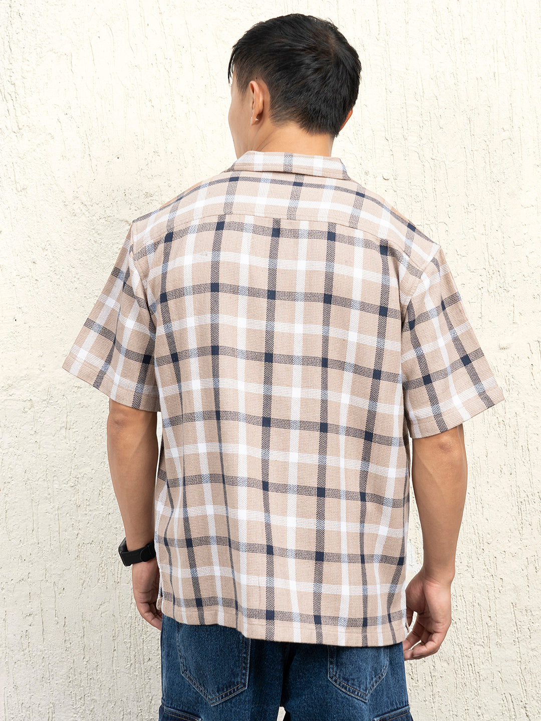 Hubberholme Men Standard Spread Collar Checked Cotton Oversized Casual Shirt