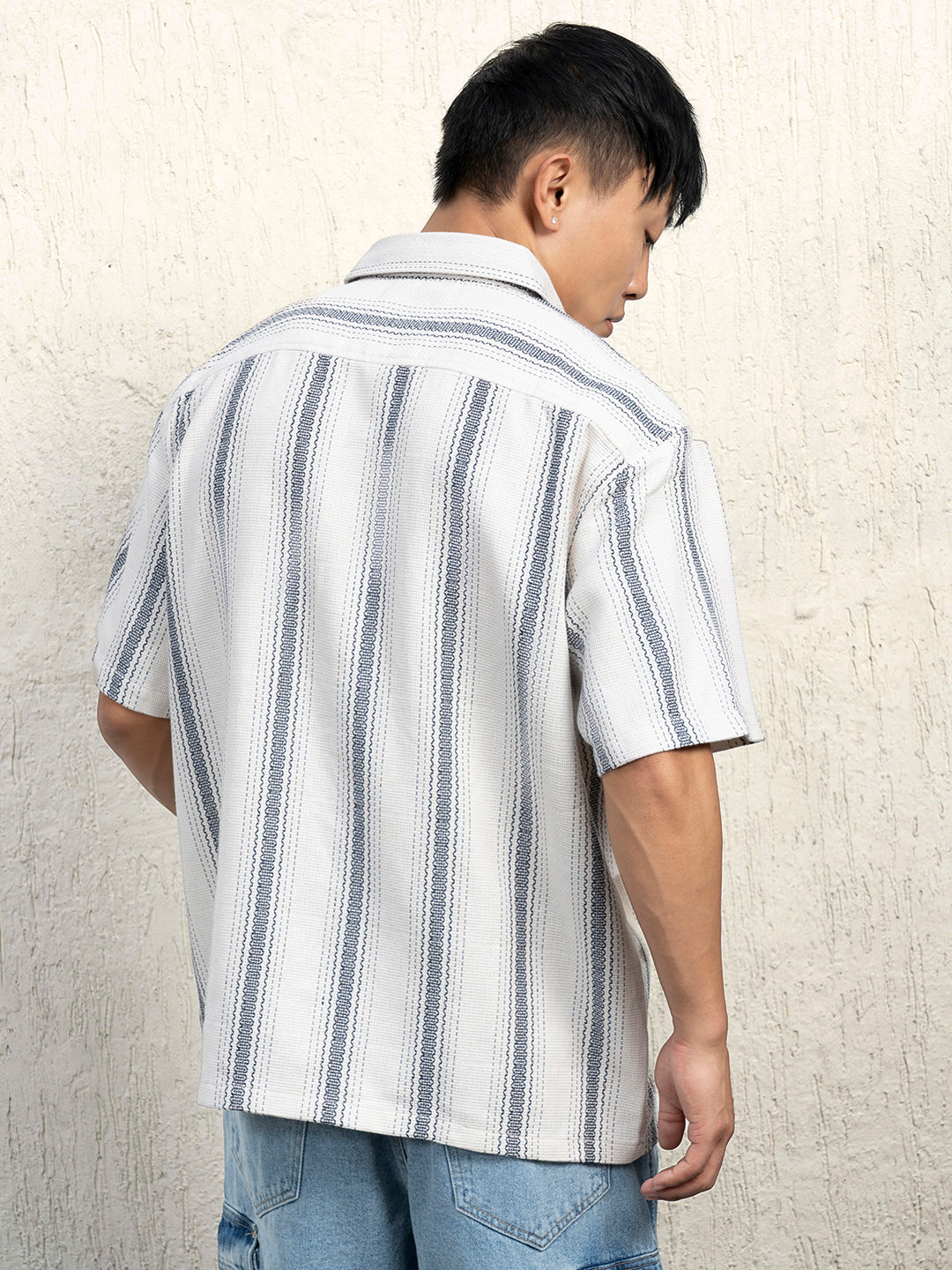 Hubberholme Men Standard Spread Collar Striped Cotton Oversized Casual Shirt