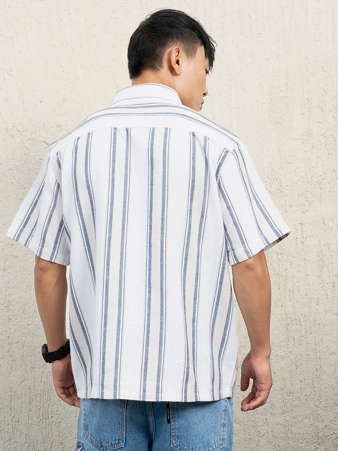 Hubberholme Men Standard Spread Collar Striped Cotton Oversized Casual Shirt