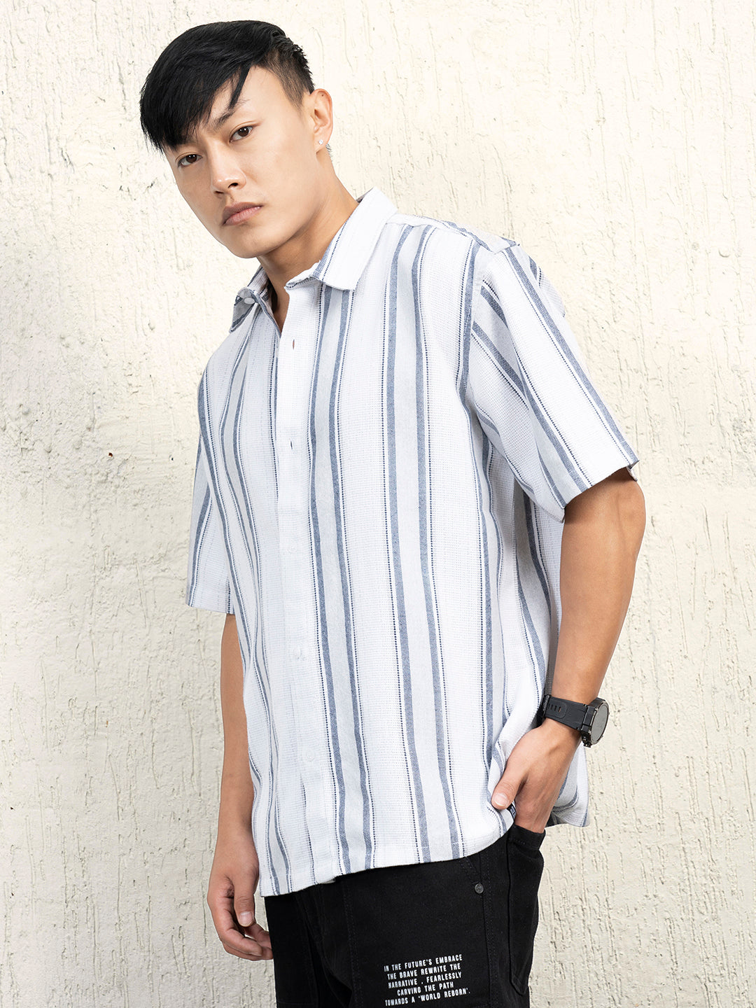 Hubberholme Men Standard Spread Collar Striped Cotton Oversized Casual Shirt