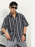 Hubberholme Men Standard Spread Collar Striped Cotton Oversized Casual Shirt