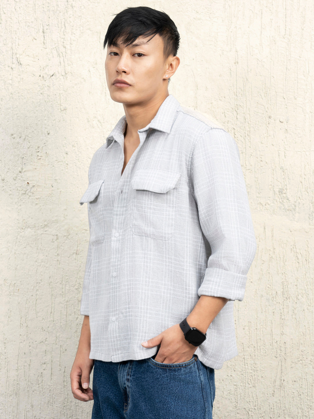 Hubberholme Men Standard Spread Collar Other Checks Checked Cotton Oversized Casual Shirt