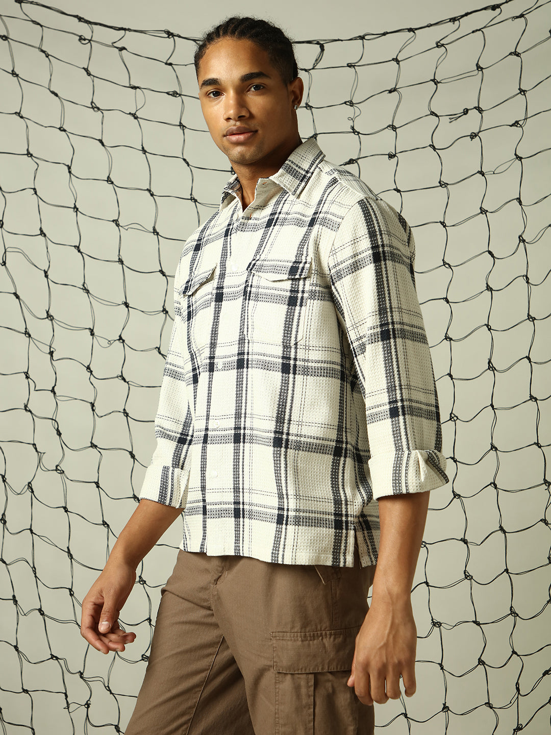 Hubberholme Checked Double Pockets Textured Fabric Relaxed Fit Casual Shirt