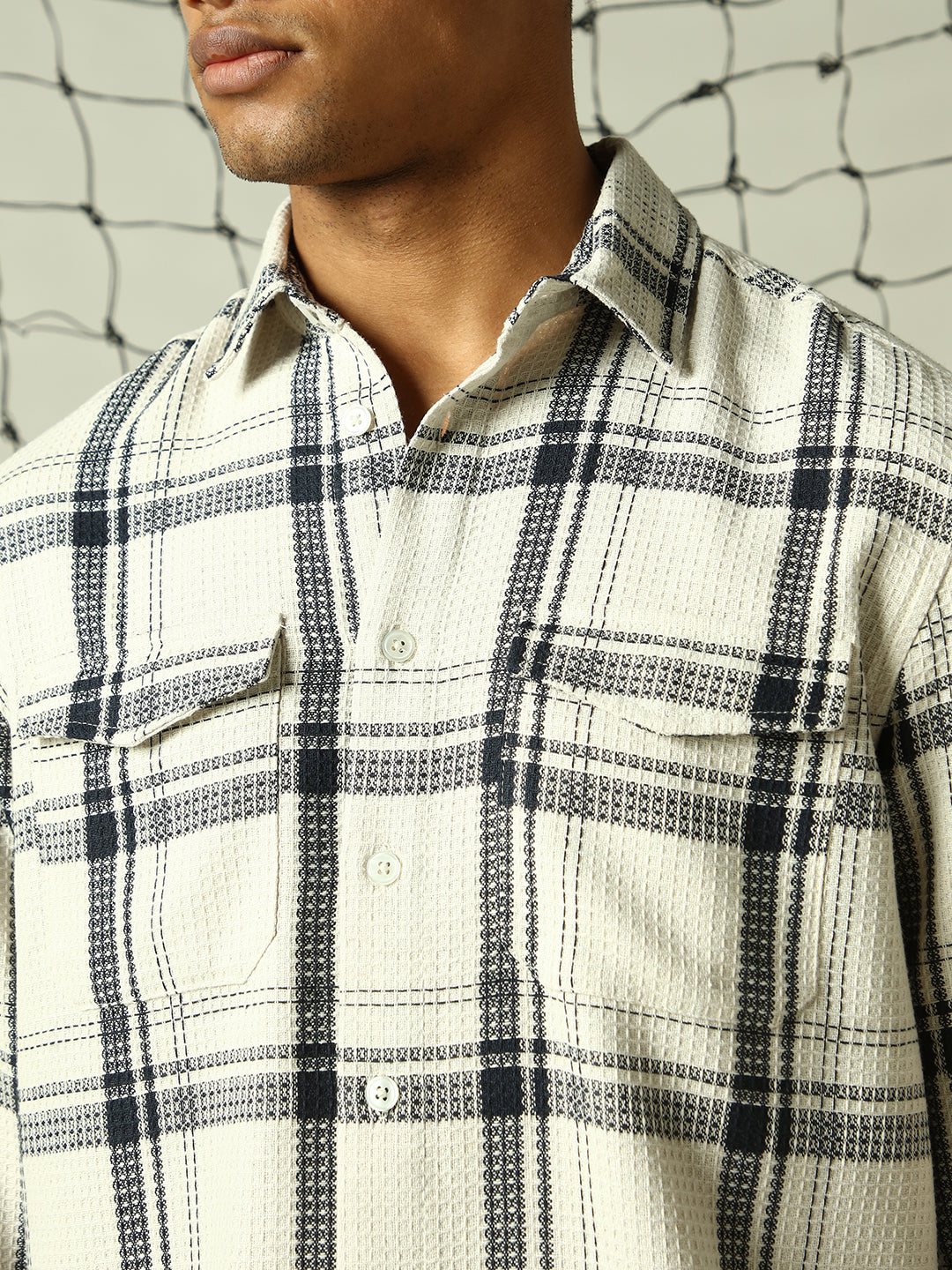 Hubberholme Checked Double Pockets Textured Fabric Relaxed Fit Casual Shirt