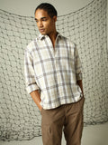 Hubberholme Men Classic Windowpane Checked Textured Oversized Casual Shirt