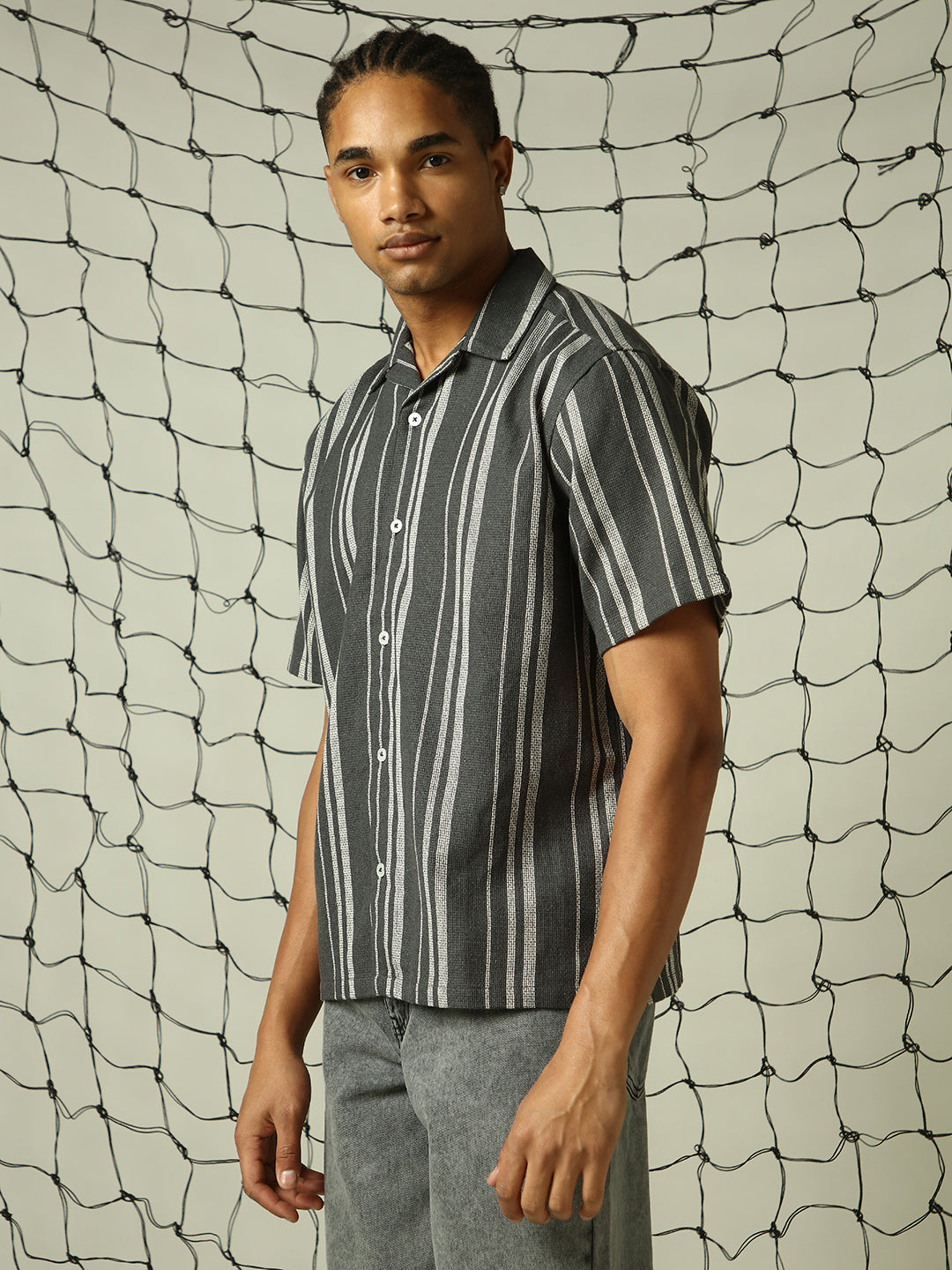 Hubberholme Vertical Striped Relaxed Fit Textured Fabric Casual Shirt