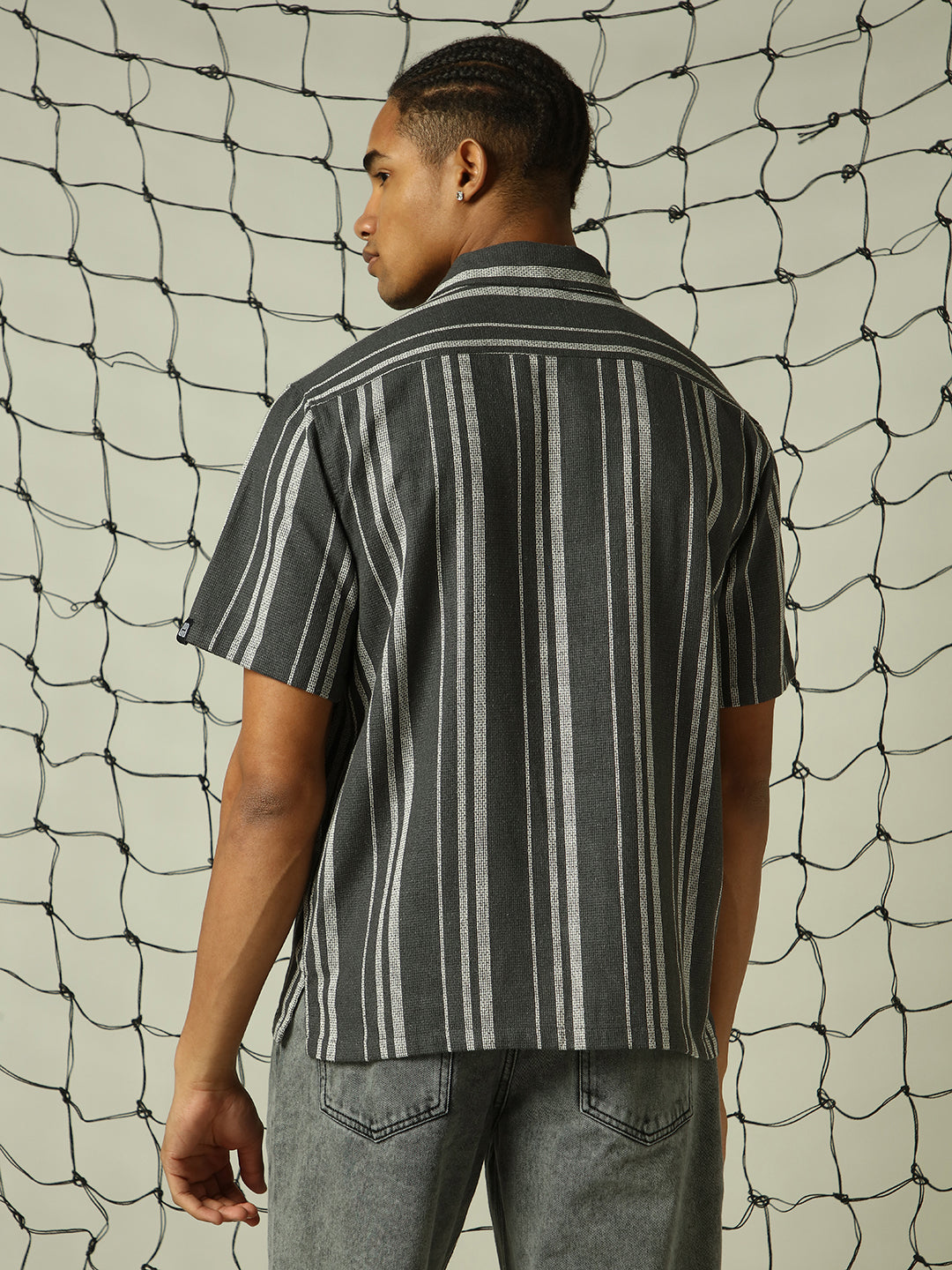 Hubberholme Vertical Striped Relaxed Fit Textured Fabric Casual Shirt