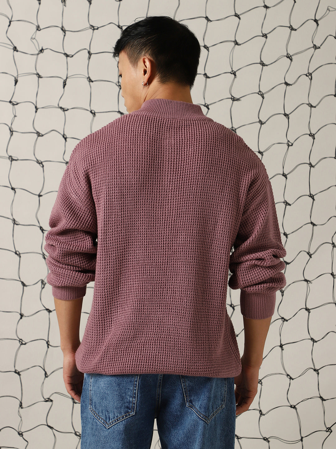 Hubberholme Men Self Design Pullover with Zip Detail Detail Sweater