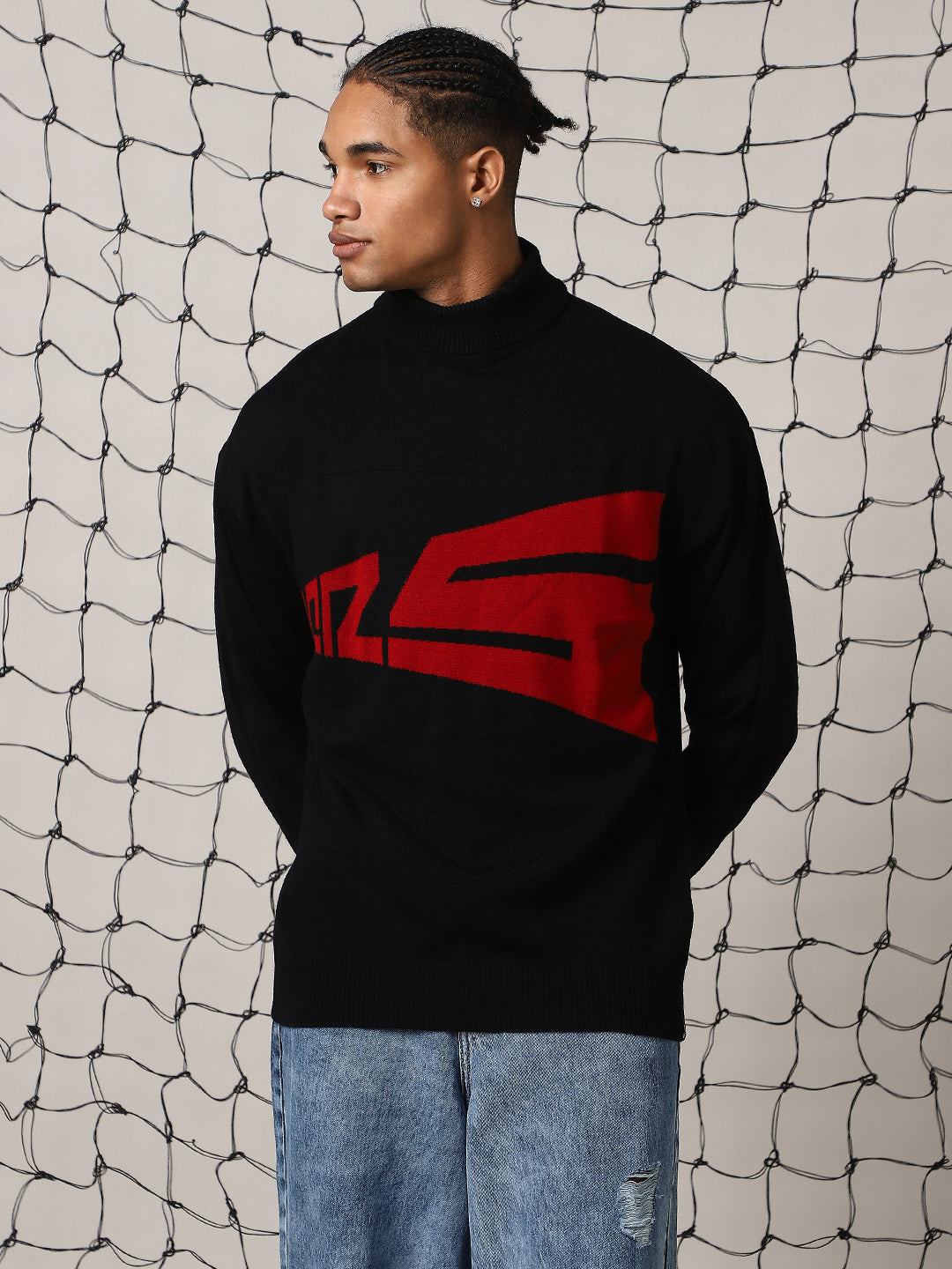 Hubberholme Men Turtle Neck Typography Printed Pullover Sweater