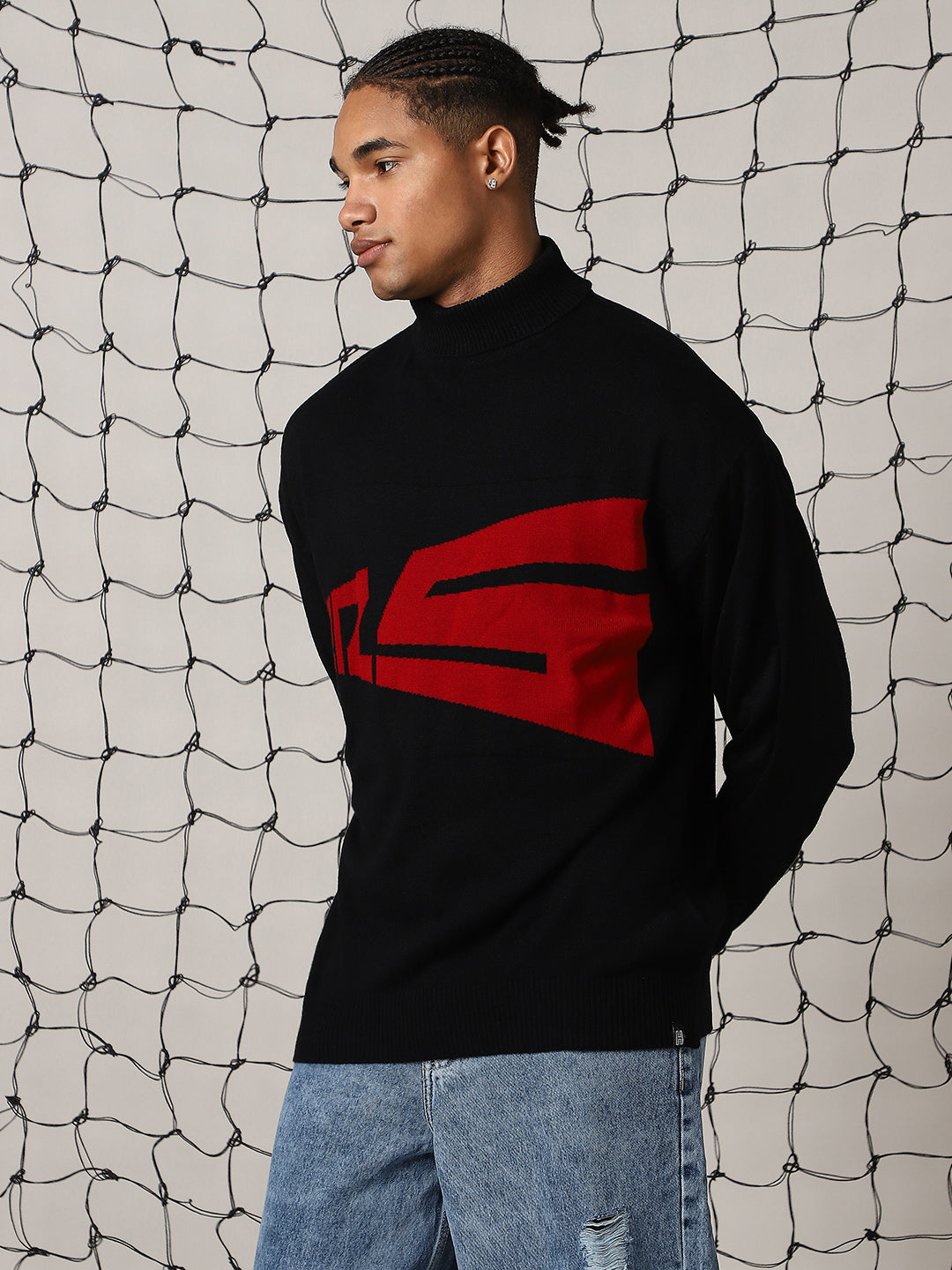 Hubberholme Men Turtle Neck Typography Printed Pullover Sweater