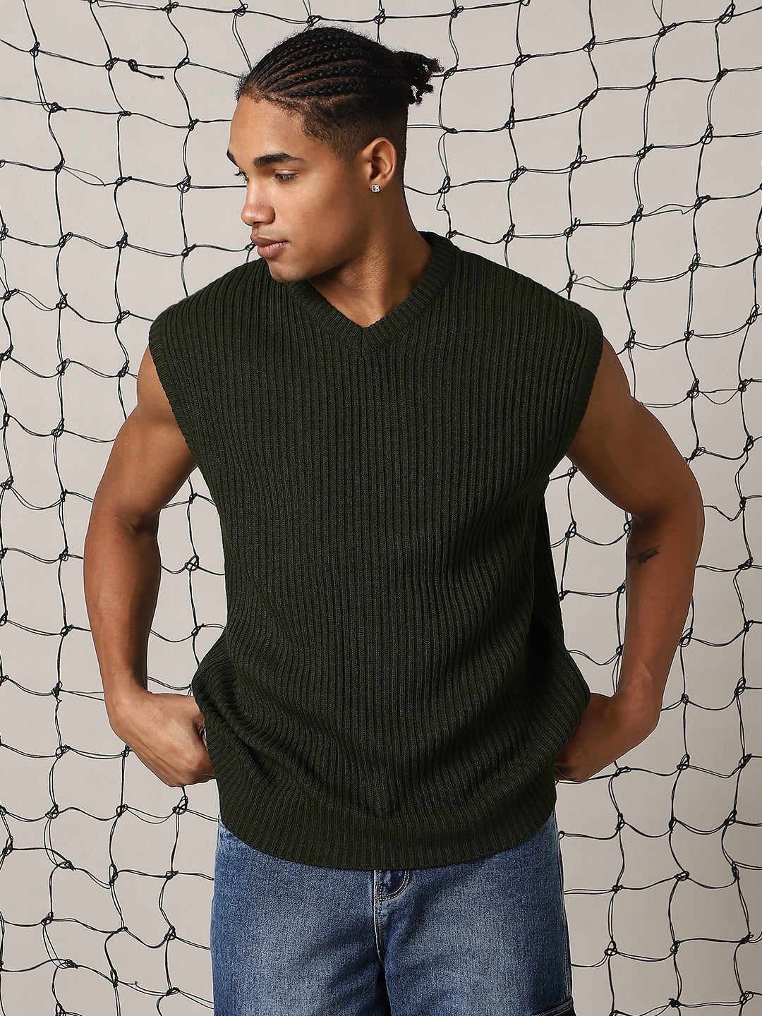 Hubberholme Men V neck Sleeveless Vest Relaxed Fit Pullover