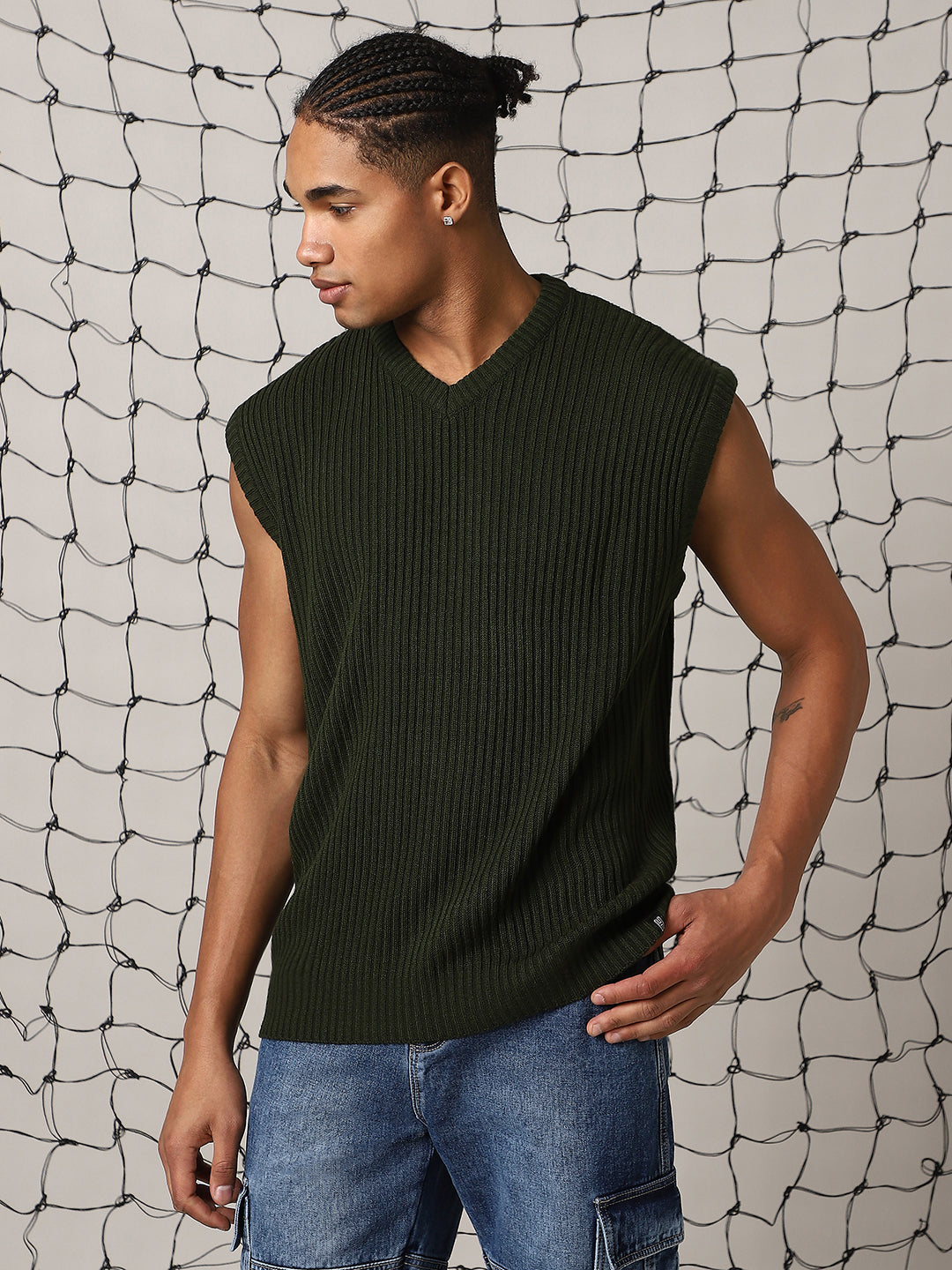 Hubberholme Men V neck Sleeveless Vest Relaxed Fit Pullover