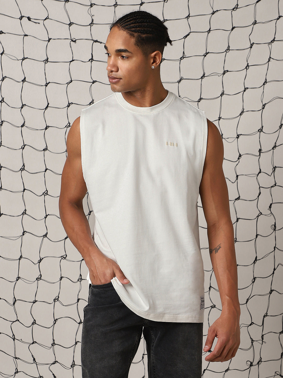 Hubberholme Men Round Neck Cotton Oversized Vest Sleeveless T-shirt