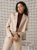 Hubberholme Women Solid Crop length Oversized Notch Lapel Collar Full Sleeve Blazer