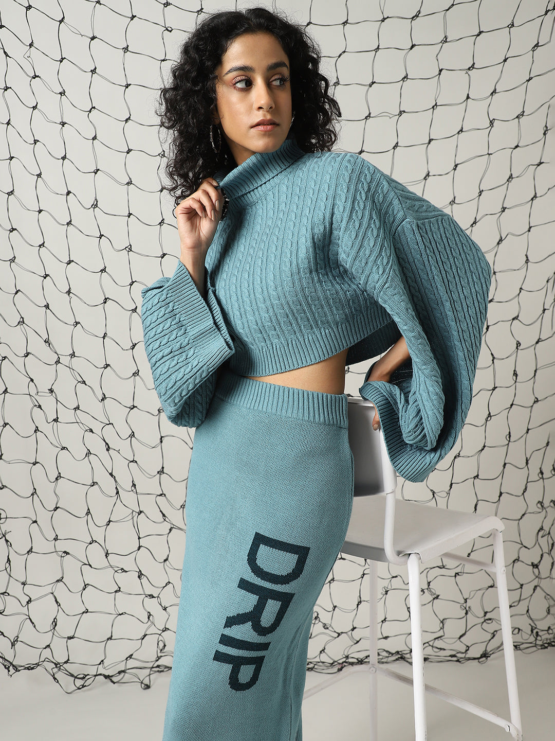 Hubberholme Cable Knit High Neck Top & Flared Skirt  Co-Ords