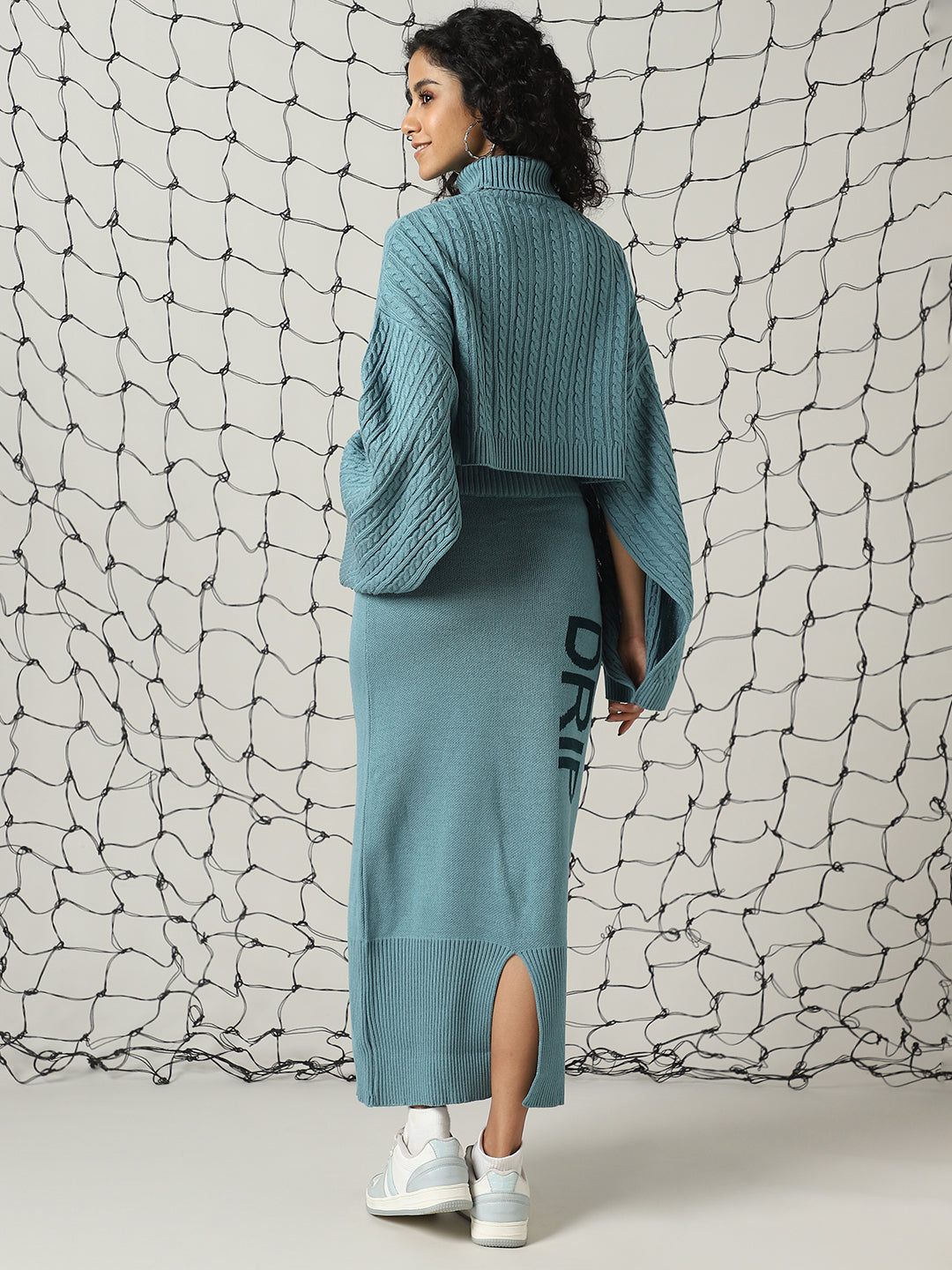 Hubberholme Cable Knit High Neck Top & Flared Skirt  Co-Ords