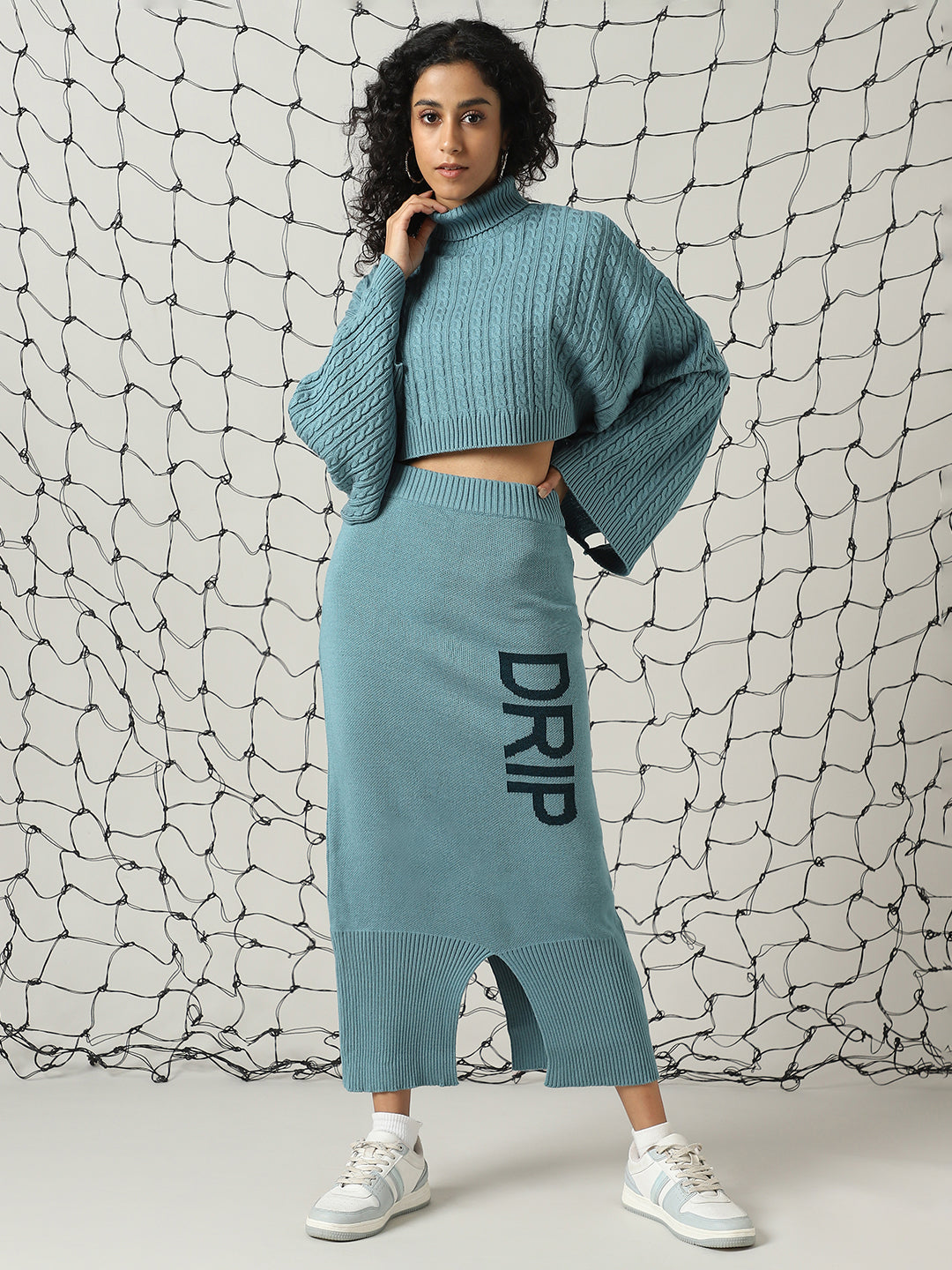 Hubberholme Cable Knit High Neck Top & Flared Skirt  Co-Ords