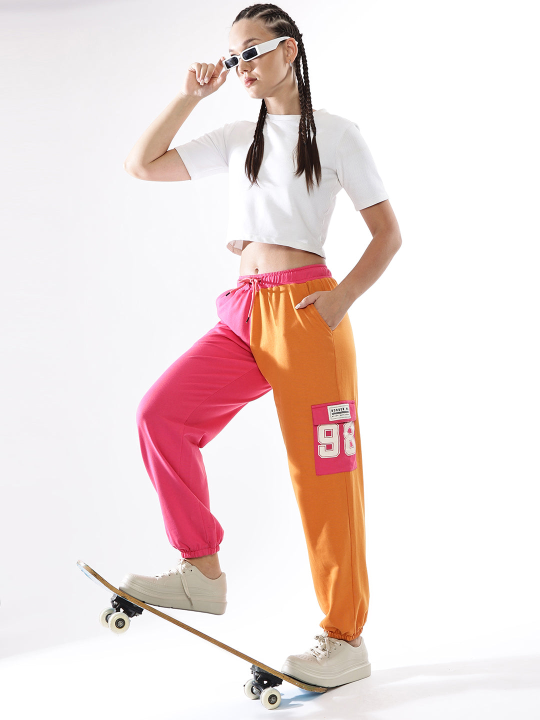 Hubberholme Women Colourblocked Jogger High-Rise  Casual Track Pants