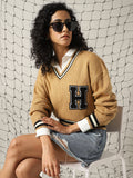 Hubberholme Women Varsity Boxy Fit Cable Knit Pullover