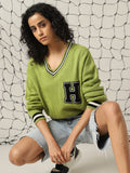 Hubberholme Women Varsity Boxy Fit Cable Knit Pullover