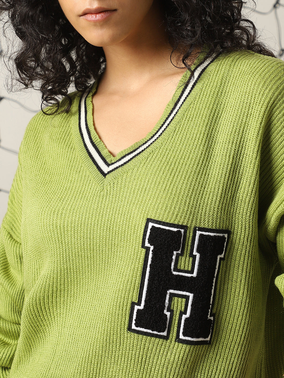 Hubberholme Women Varsity Boxy Fit Cable Knit Pullover