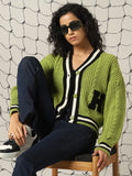 Hubberholme Women Varsity Boxy Fit Cable Knit Cardigan