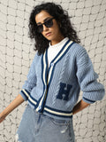 Hubberholme Women Varsity Boxy Fit Cable Knit Cardigan