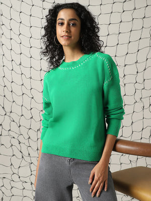 Hubberholme Women Relax Fit Contrast Stitch Detail Pullover