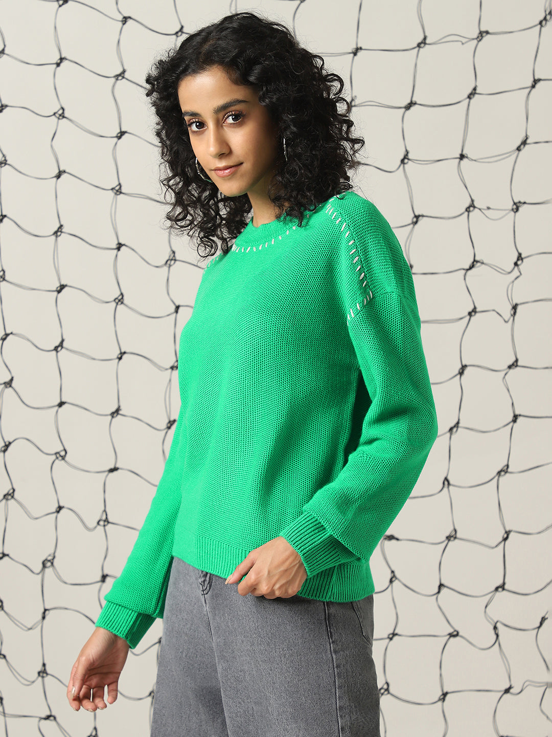 Hubberholme Women Relax Fit Contrast Stitch Detail Pullover