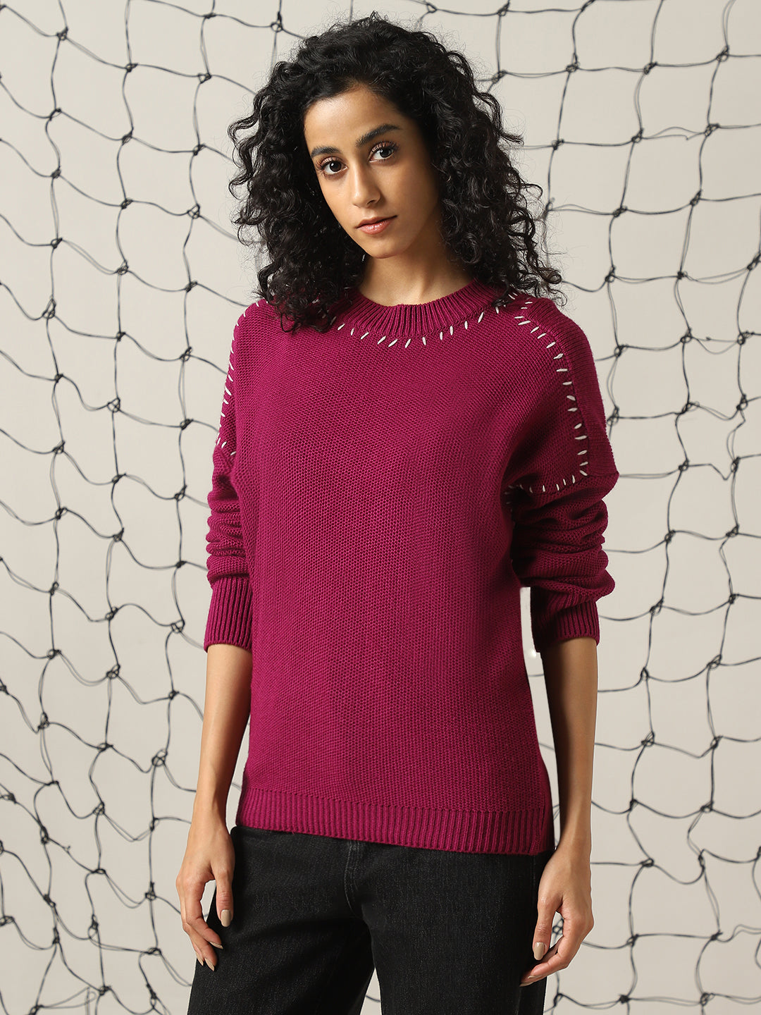 Hubberholme Women Relax Fit Contrast Stitch Detail Pullover