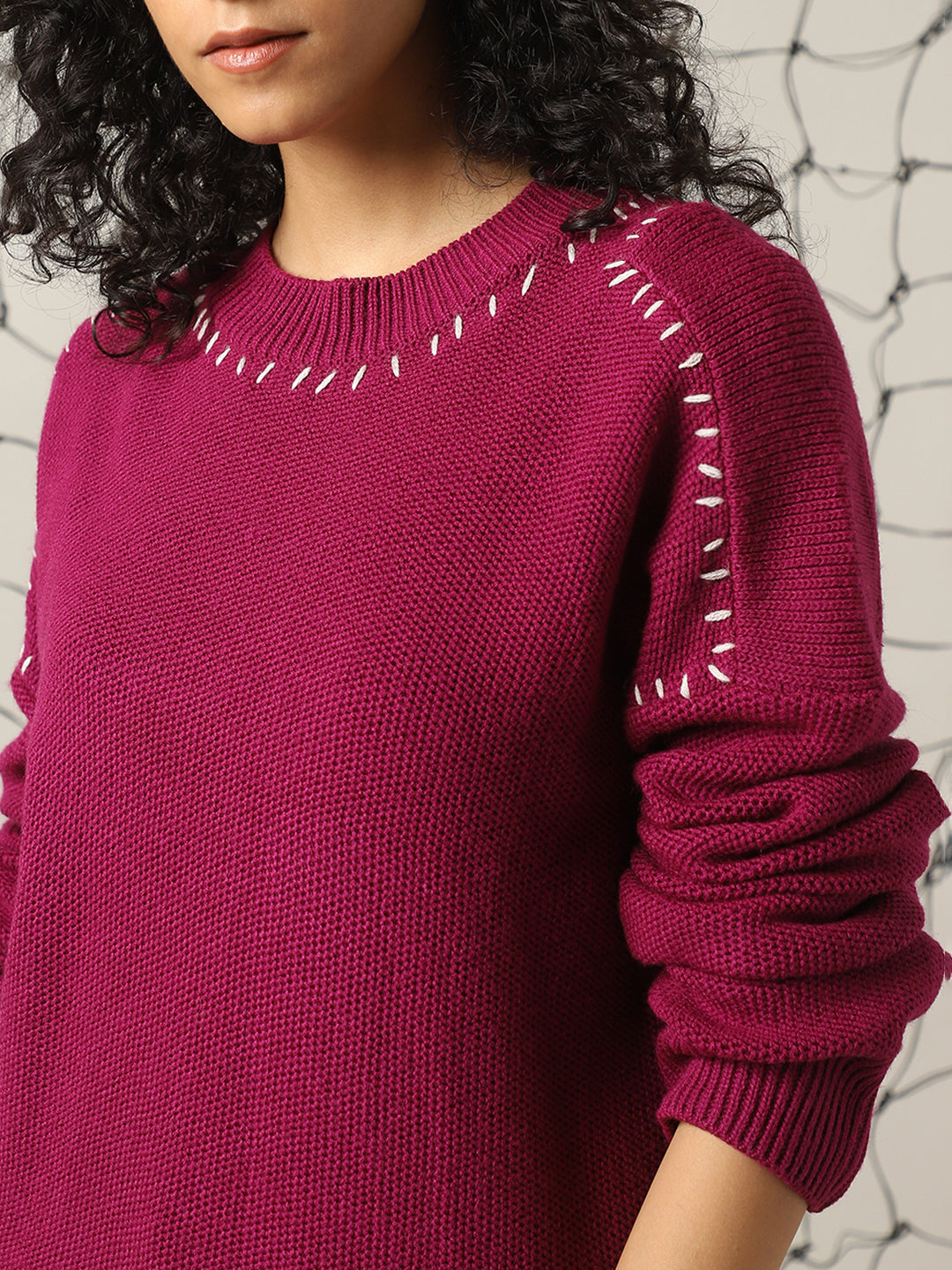 Hubberholme Women Relax Fit Contrast Stitch Detail Pullover