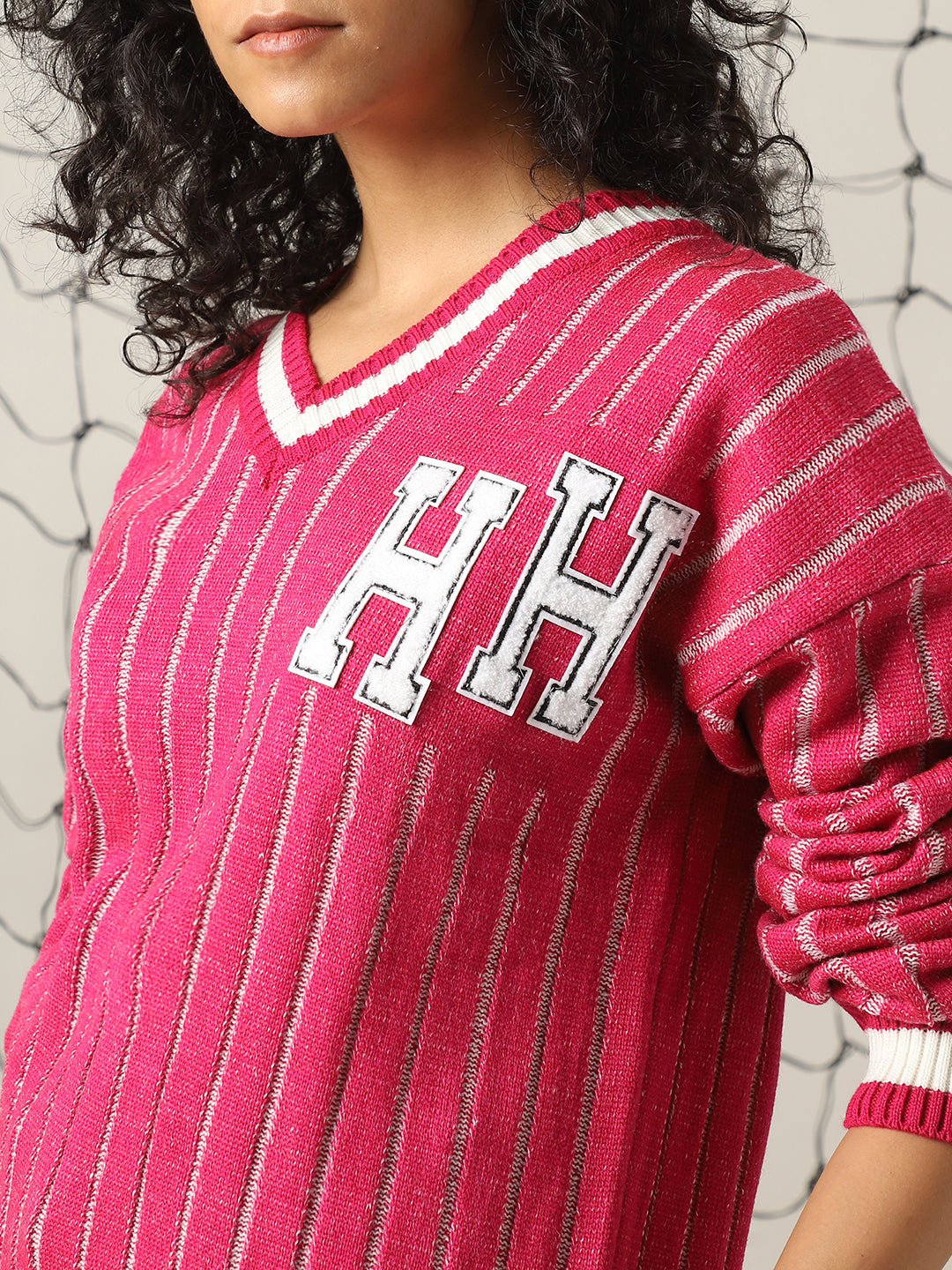 Hubberholme Women Typography Varsity V neck Boxy Fit Pullover